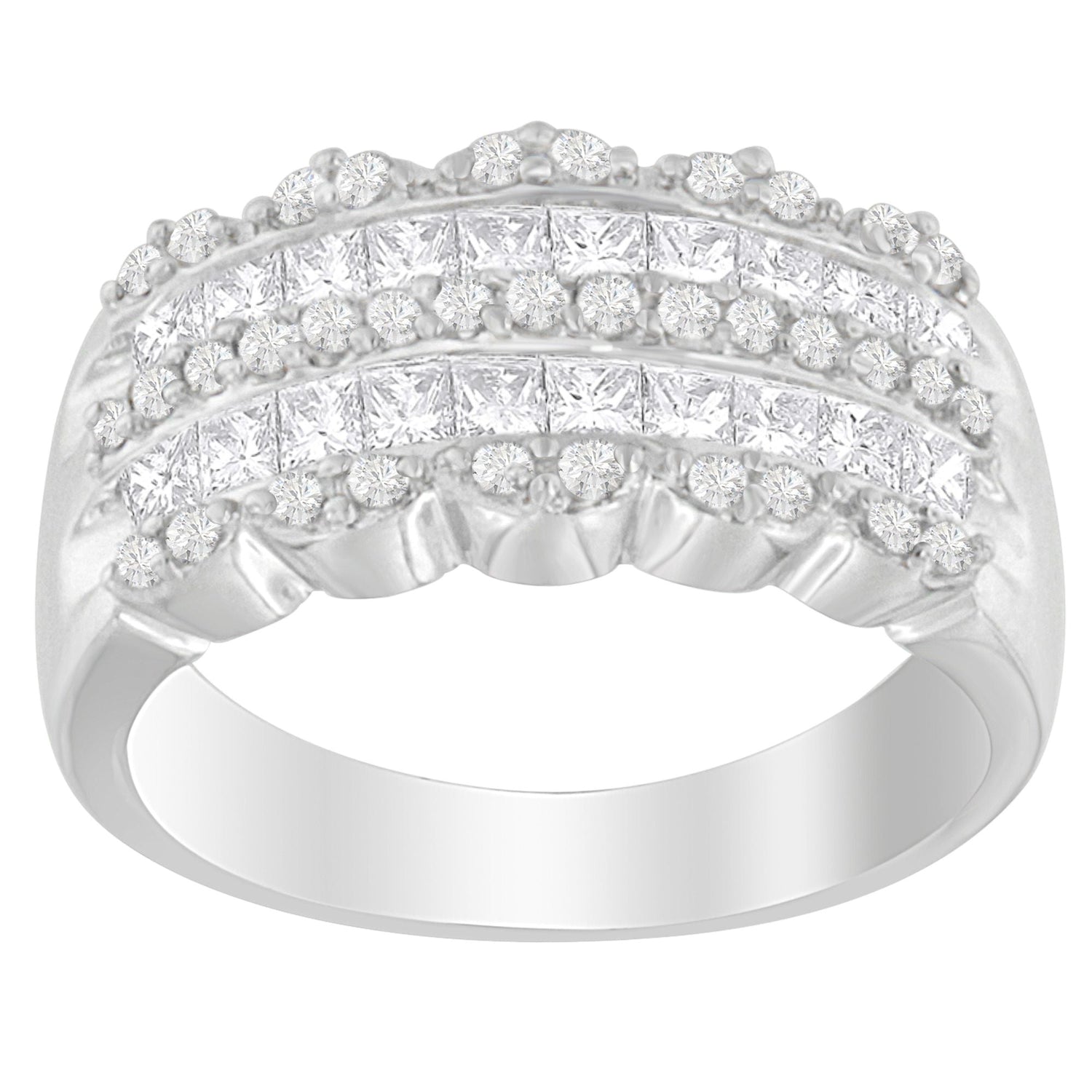 14K White Gold 1 1/7ct. TDW Round and Princess-Cut Diamond Ring(H-I, SI2-I1) by Bids.com