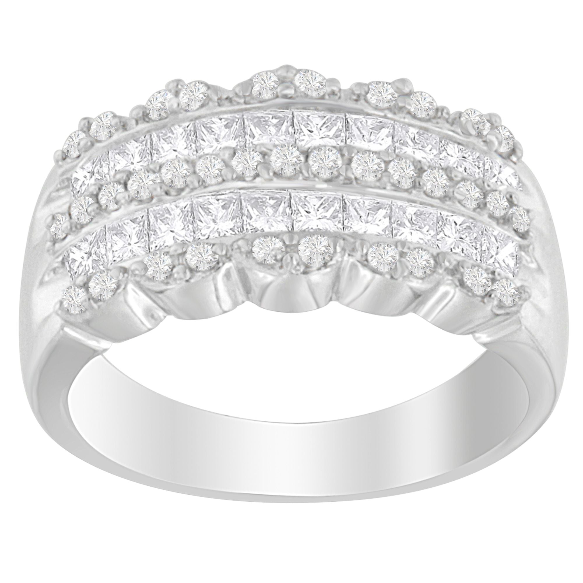 14K White Gold 1 1/7ct. TDW Round and Princess-Cut Diamond Ring(H-I, SI2-I1) by Bids.com
