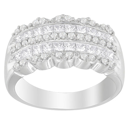 14K White Gold 1 1/7ct. TDW Round and Princess-Cut Diamond Ring(H-I, SI2-I1) by Bids.com