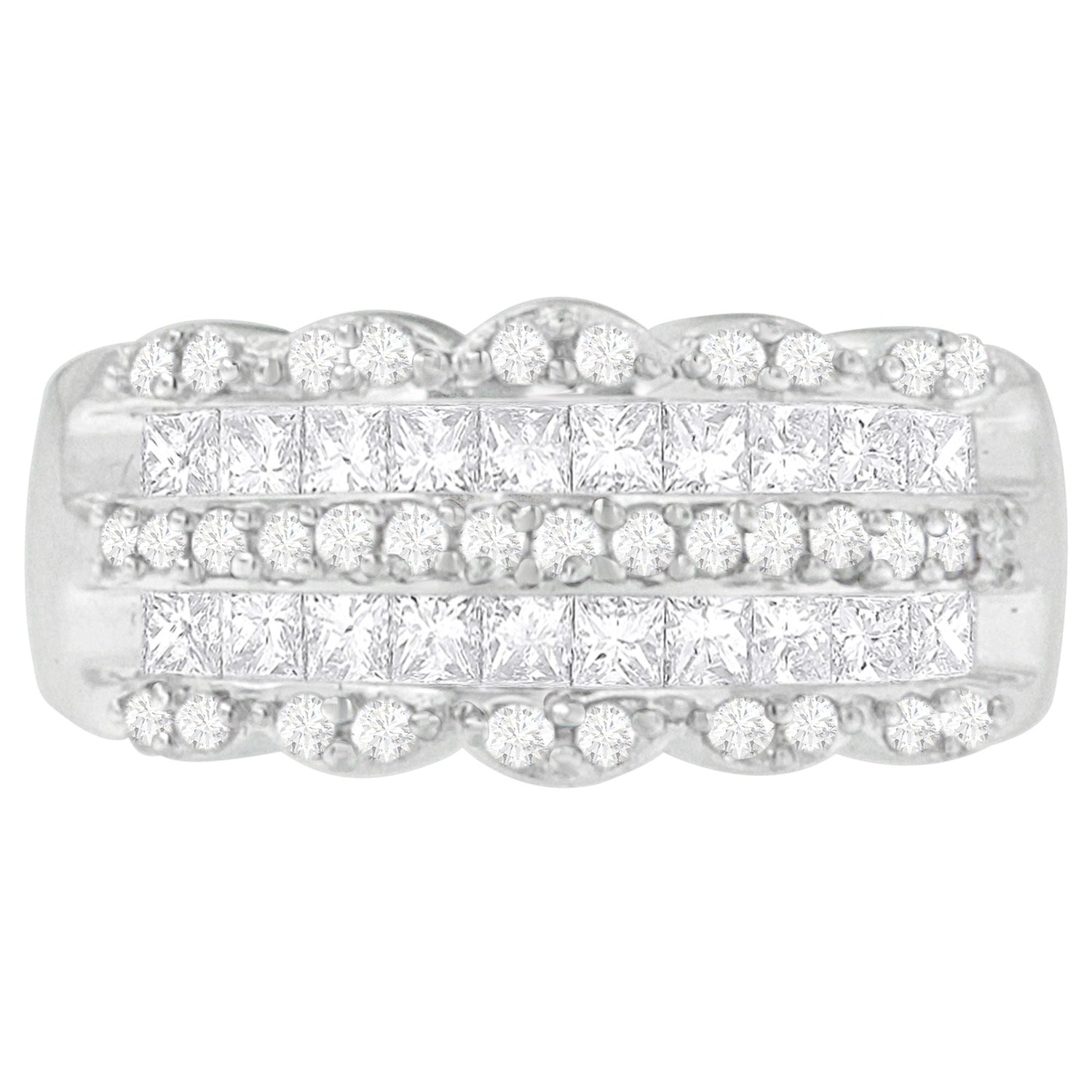 14K White Gold 1 1/7ct. TDW Round and Princess-Cut Diamond Ring(H-I, SI2-I1) by Bids.com
