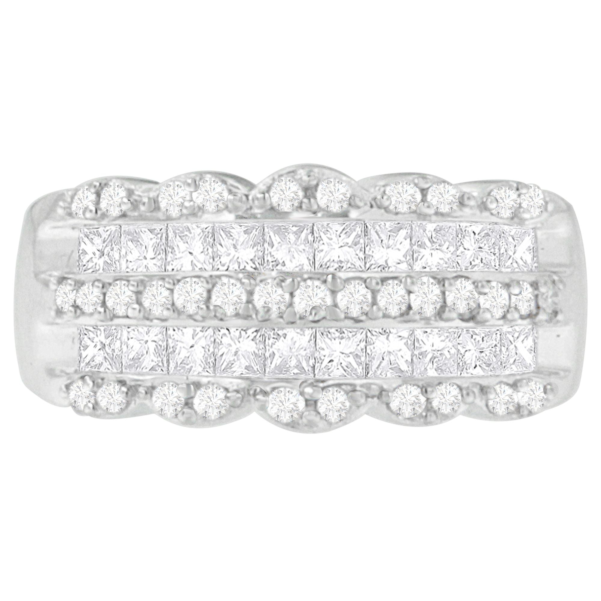 14K White Gold 1 1/7ct. TDW Round and Princess-Cut Diamond Ring(H-I, SI2-I1) by Bids.com