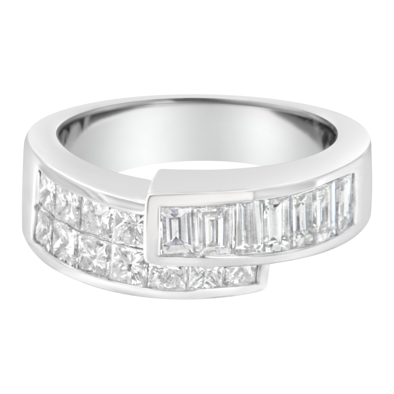 14K White Gold 2.0 Cttw Channel-Set Princess and Baguette-Cut Diamond Bypass Ring Band (G-H Color, SI1-SI2 Clarity) - Ring Size 6.5 by Bids.com