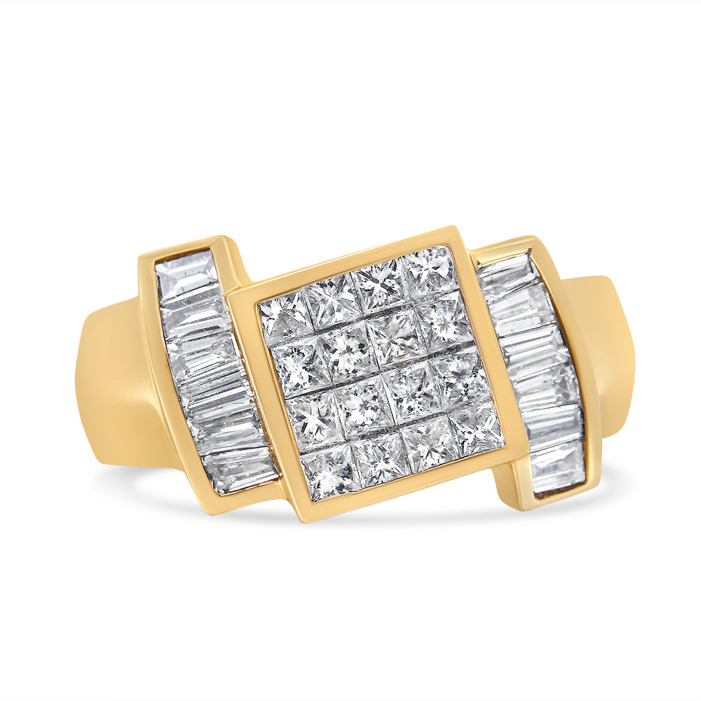 14K Yellow Gold 1 5/8 Cttw Invisible-Set Princess and Baguette Diamond Cocktail Band Ring by Bids.com