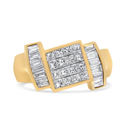 14K Yellow Gold 1 5/8 Cttw Invisible-Set Princess and Baguette Diamond Cocktail Band Ring by Bids.com