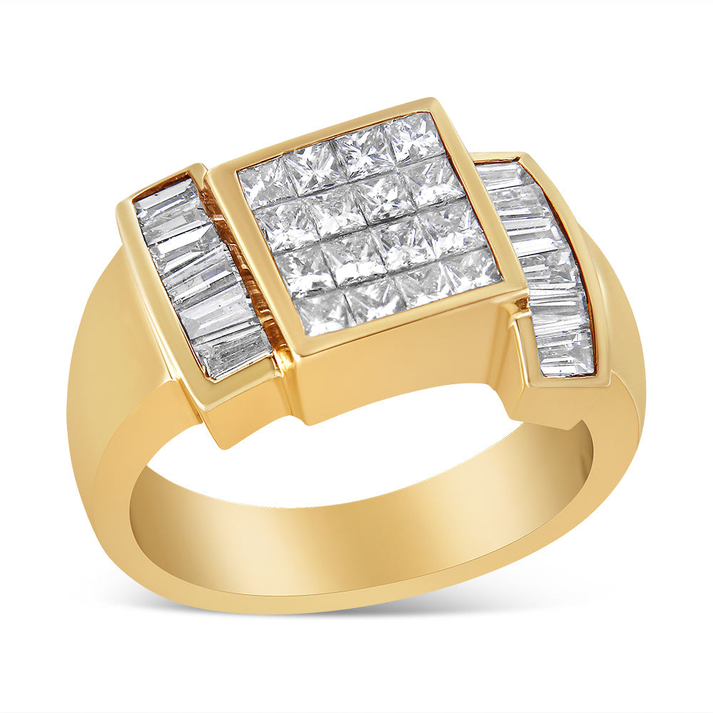 14K Yellow Gold 1 5/8 Cttw Invisible-Set Princess and Baguette Diamond Cocktail Band Ring by Bids.com