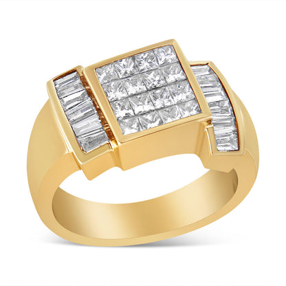14K Yellow Gold 1 5/8 Cttw Invisible-Set Princess and Baguette Diamond Cocktail Band Ring by Bids.com