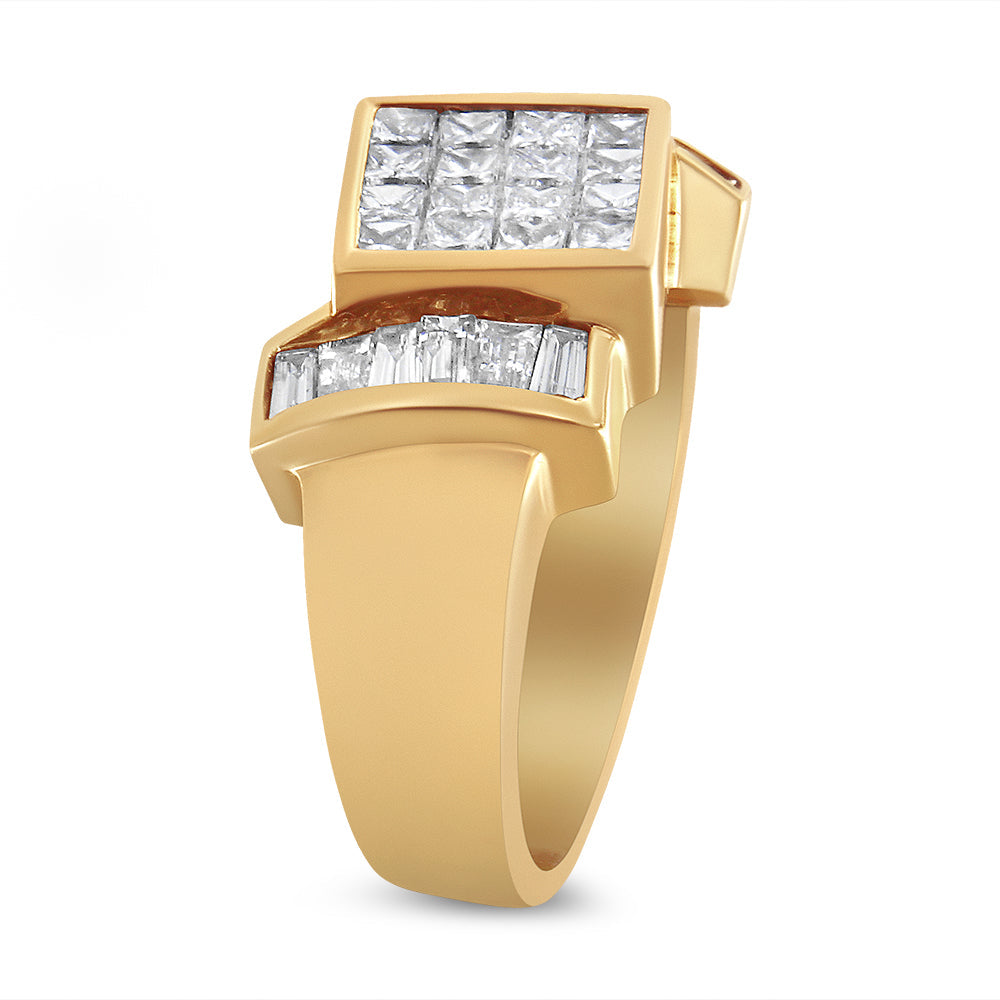 14K Yellow Gold 1 5/8 Cttw Invisible-Set Princess and Baguette Diamond Cocktail Band Ring by Bids.com