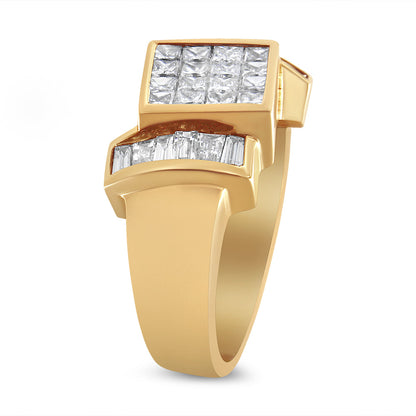 14K Yellow Gold 1 5/8 Cttw Invisible-Set Princess and Baguette Diamond Cocktail Band Ring by Bids.com