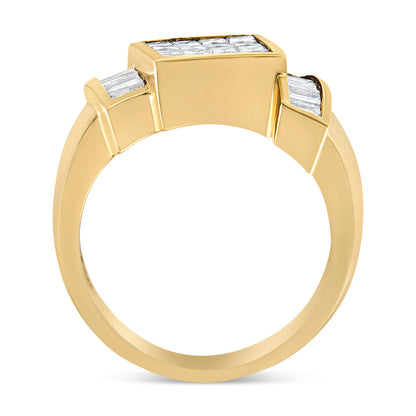14K Yellow Gold 1 5/8 Cttw Invisible-Set Princess and Baguette Diamond Cocktail Band Ring by Bids.com