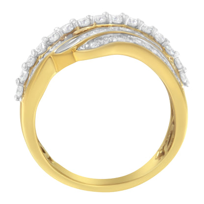 10K Yellow Gold 1.0 Cttw Baguette and Round Diamond Multi-Row Wave Bypass Ring (I-J Color, I1-I2 Clarity) - Ring Size 7 by Bids.com