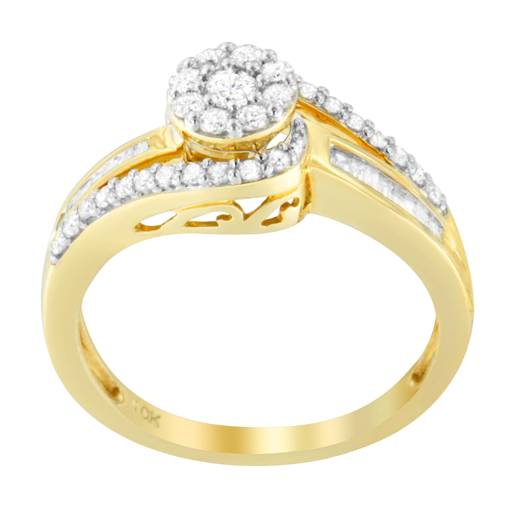 10K Yellow Gold Diamond Cluster Ring (1/2 Cttw, I-J Color, I2-I3 Clarity) - Size 6 by Bids.com