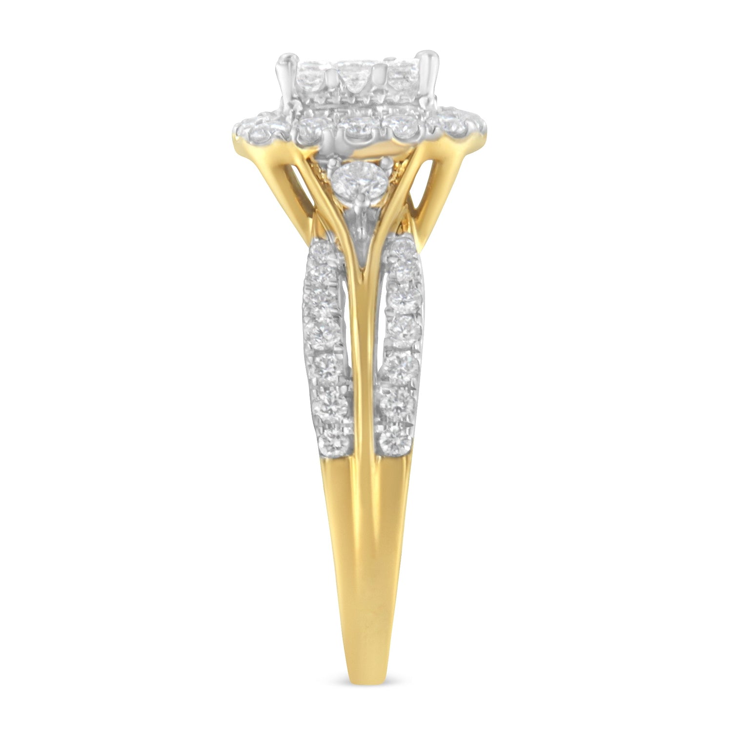 10K Yellow Gold 1.0 Cttw Diamond Composite Cushion-Shape Halo 3-Band-Look Engagement Ring (H-I Color, SI1-SI2 Clarity) - Size 6-1/4 by Bids.com