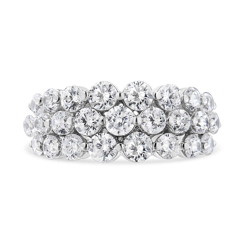 10K White Gold 2 1/2 Cttw Round Natural Diamond 3 Row Band Ring (I-J Color, I1-I2 Clarity) - Ring Size 7 by Bids.com