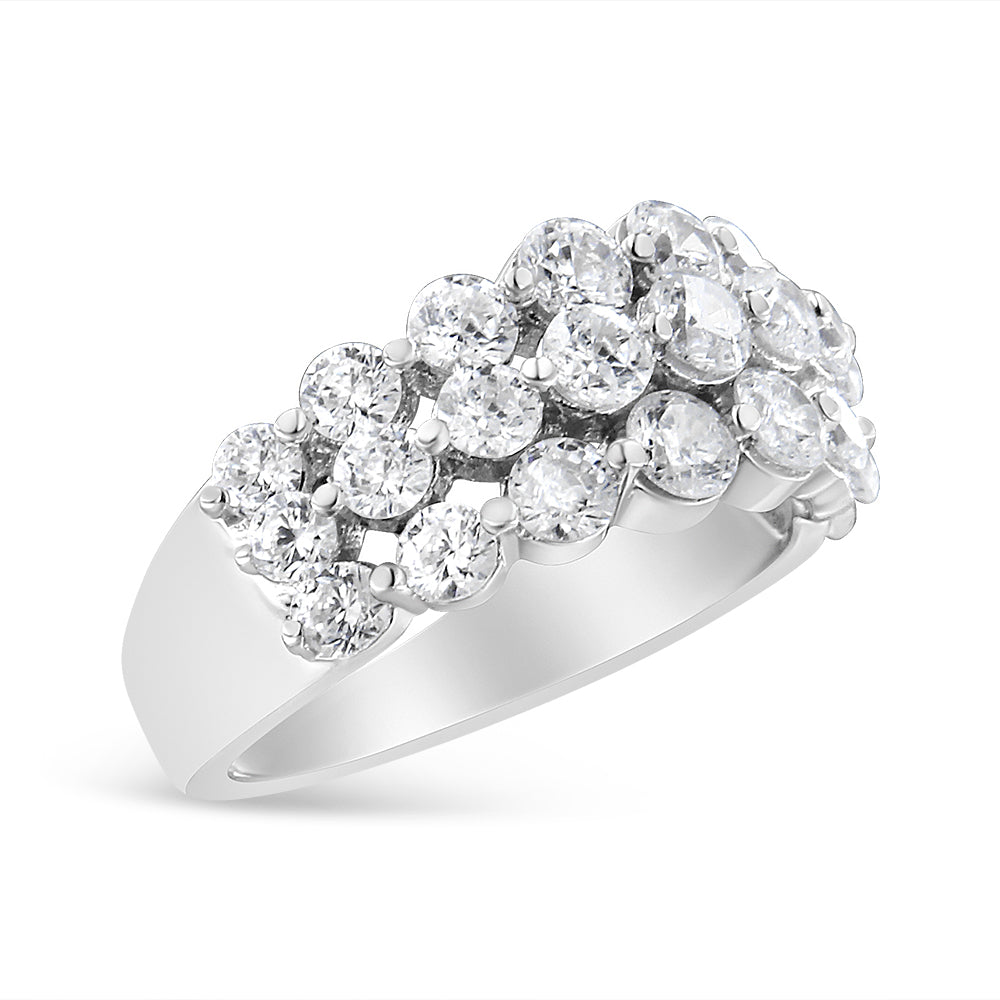 10K White Gold 2 1/2 Cttw Round Natural Diamond 3 Row Band Ring (I-J Color, I1-I2 Clarity) - Ring Size 7 by Bids.com