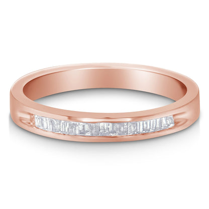 10K Rose Gold over .925 Sterling Silver 1/5 Cttw Diamond Channel-Set Stackable Band Ring (H-I Color, I1-I2 Clarity) - Size 6 3/4 by Bids.com