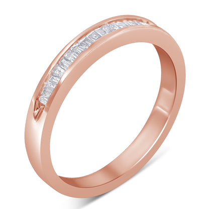 10K Rose Gold over .925 Sterling Silver 1/5 Cttw Diamond Channel-Set Stackable Band Ring (H-I Color, I1-I2 Clarity) - Size 6 3/4 by Bids.com