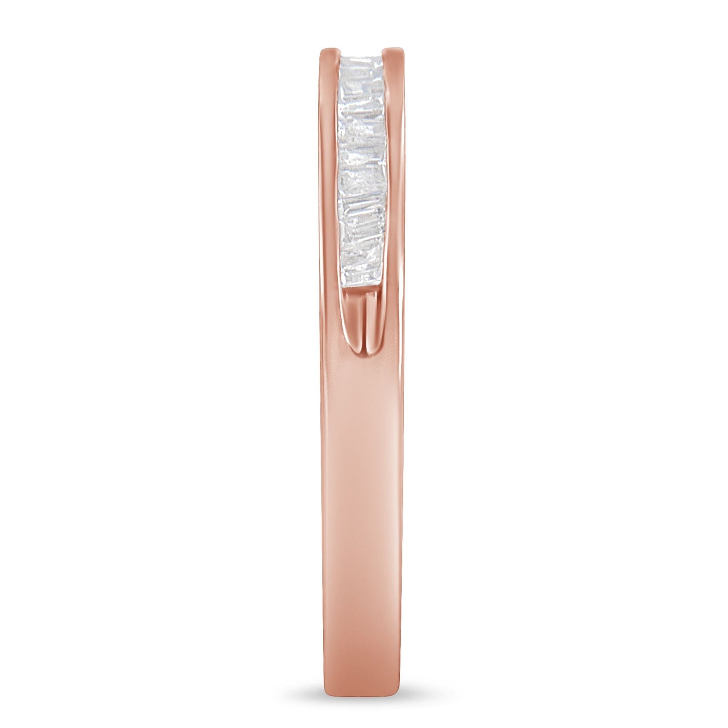 10K Rose Gold over .925 Sterling Silver 1/5 Cttw Diamond Channel-Set Stackable Band Ring (H-I Color, I1-I2 Clarity) - Size 6 3/4 by Bids.com