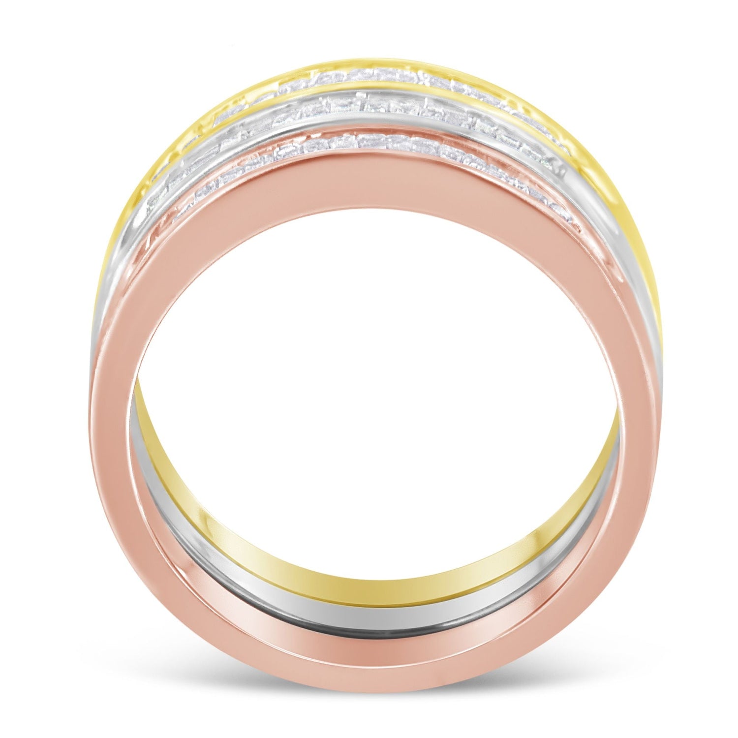 10K Yellow, White and Rose Gold over .925 Sterling Silver 5/8 Cttw Diamond Channel-Set Stackable Band Ring Set (H-I Color, I1-I2 Clarity) - Size 6 3/4 by Bids.com