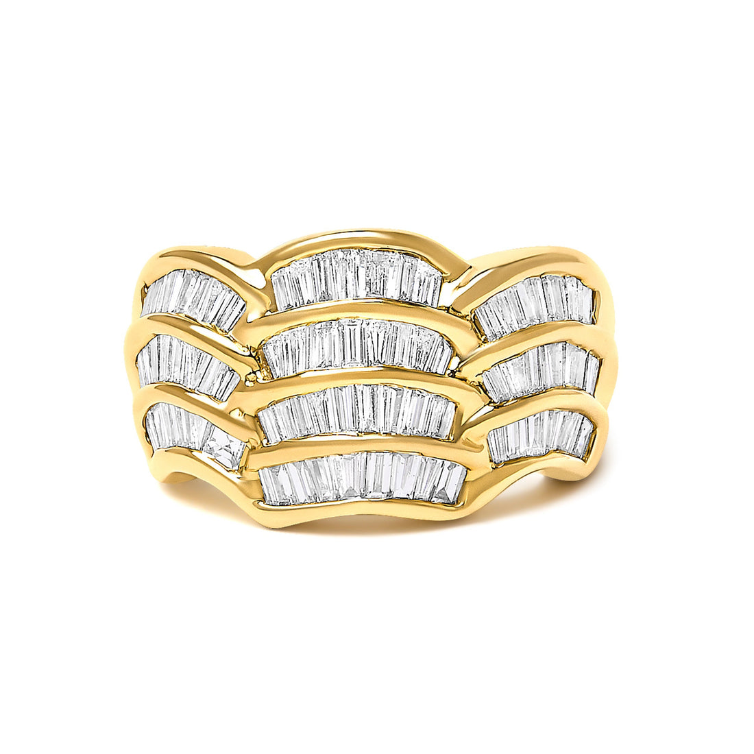 14K Yellow Gold 1-1/3 Cttw Baguette Diamond Wave Design Band Ring  DestGlow