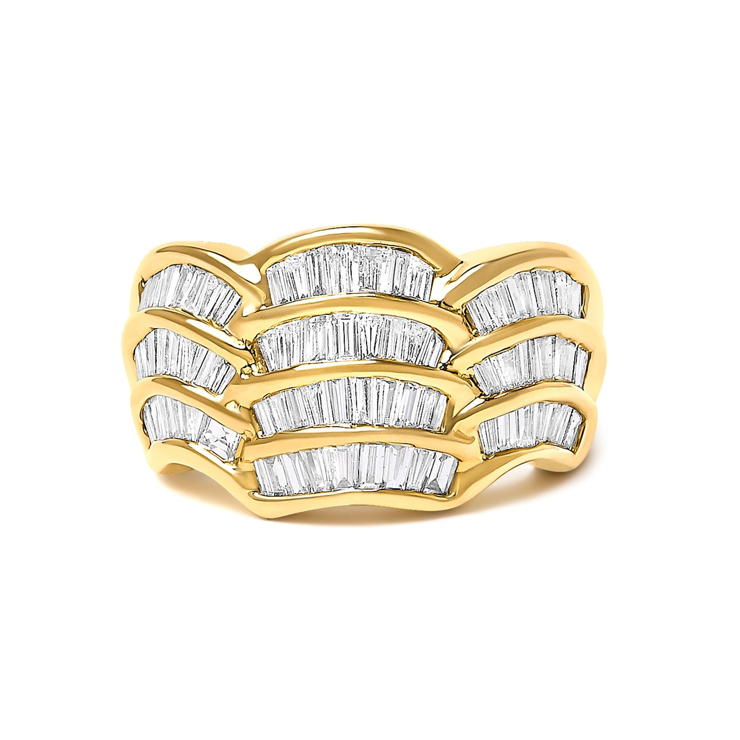 14K Yellow Gold 1-1/3 Cttw Baguette Diamond Wave Design Band Ring  DestGlow