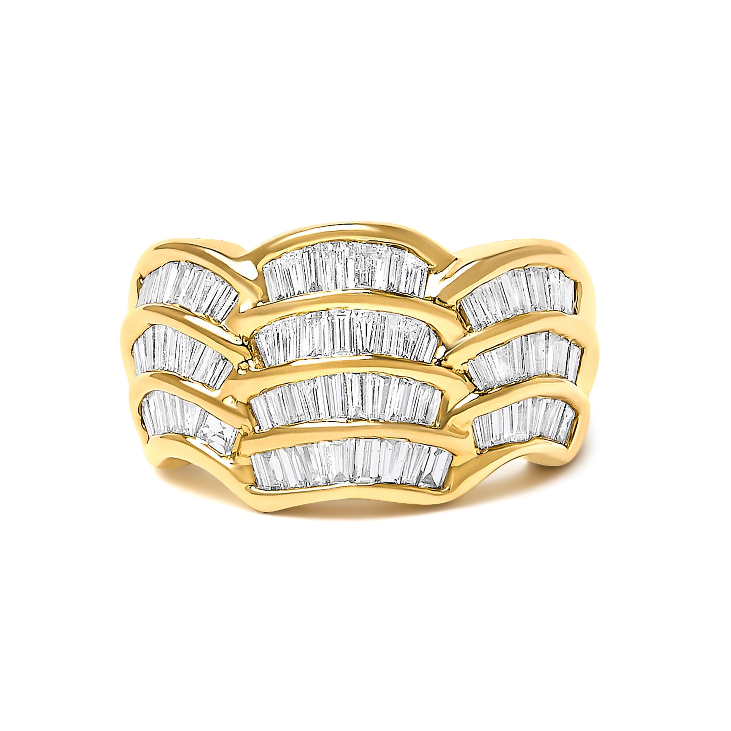 14K Yellow Gold 1-1/3 Cttw Baguette Diamond Wave Design Band Ring  DestGlow