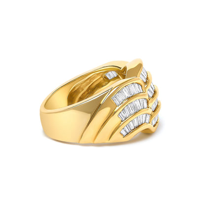 14K Yellow Gold 1-1/3 Cttw Baguette Diamond Wave Design Band Ring  DestGlow