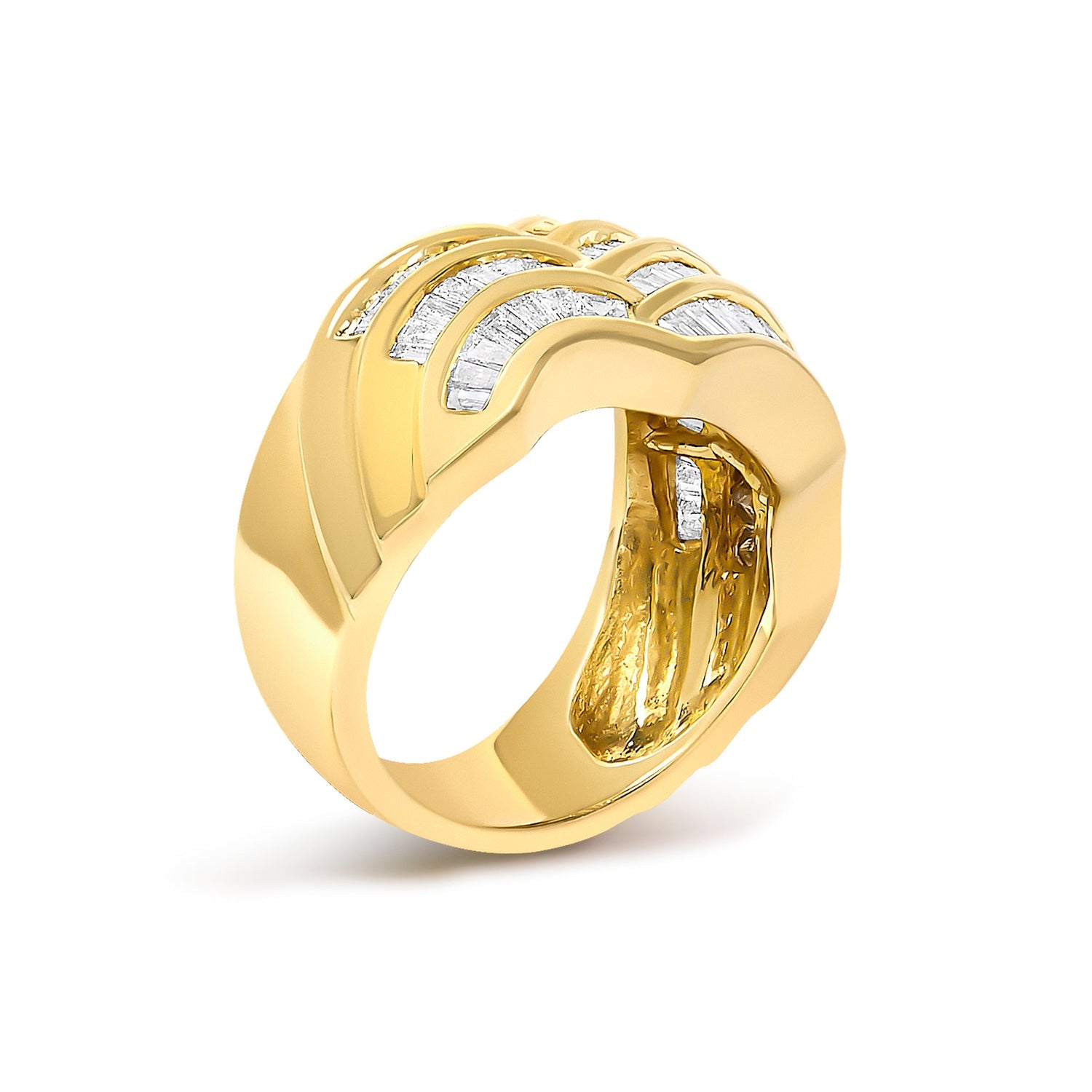 14K Yellow Gold 1-1/3 Cttw Baguette Diamond Wave Design Band Ring  DestGlow
