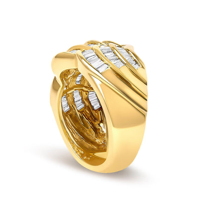 14K Yellow Gold 1-1/3 Cttw Baguette Diamond Wave Design Band Ring  DestGlow
