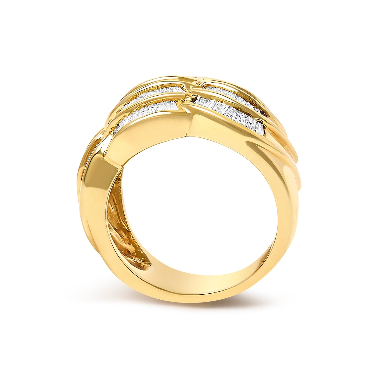14K Yellow Gold 1-1/3 Cttw Baguette Diamond Wave Design Band Ring  DestGlow