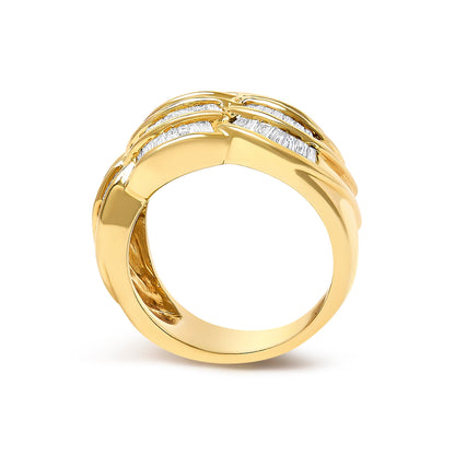 14K Yellow Gold 1-1/3 Cttw Baguette Diamond Wave Design Band Ring  DestGlow