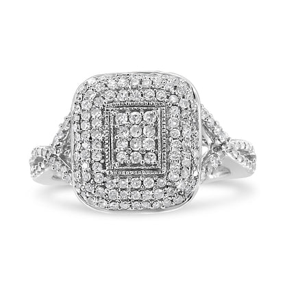 .925 Sterling Silver 1/2 Cttw Round-Cut Diamond Cluster Cushion Ring (I-J , I1-I2) - Size 7 by Bids.com