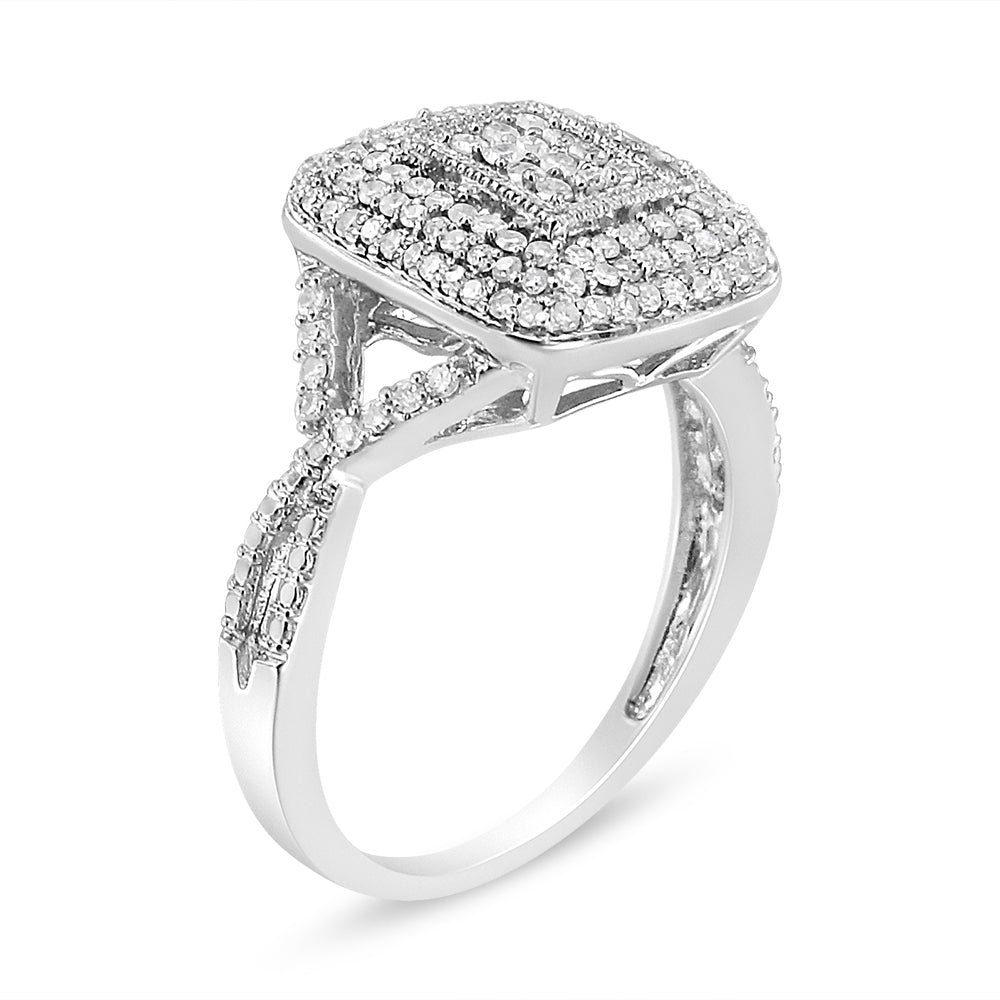 .925 Sterling Silver 1/2 Cttw Round-Cut Diamond Cluster Cushion Ring (I-J , I1-I2) - Size 7 by Bids.com