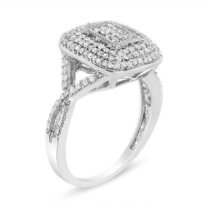 .925 Sterling Silver 1/2 Cttw Round-Cut Diamond Cluster Cushion Ring (I-J , I1-I2) - Size 7 by Bids.com