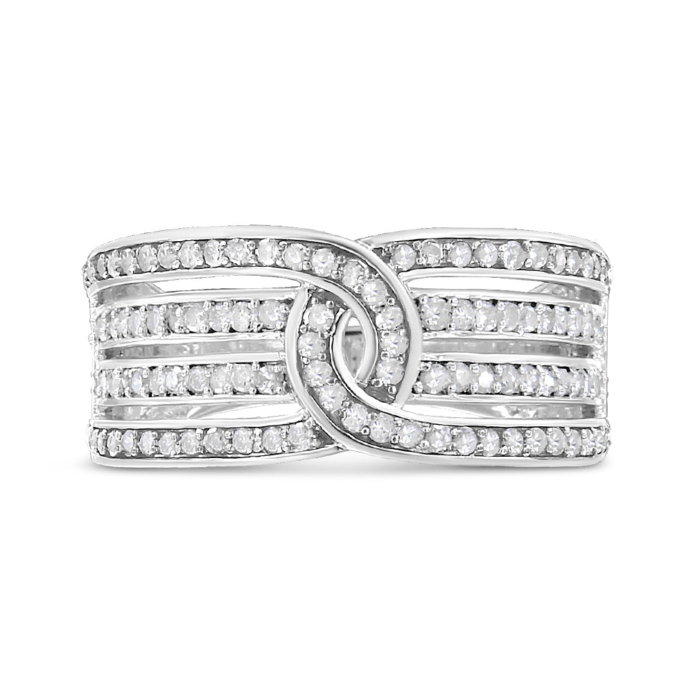 .925 Sterling Silver 1/2 Cttw Diamond Multi-Row Bypass Band Ring (I-J Color, I3 Clarity) - Size 7 by Bids.com