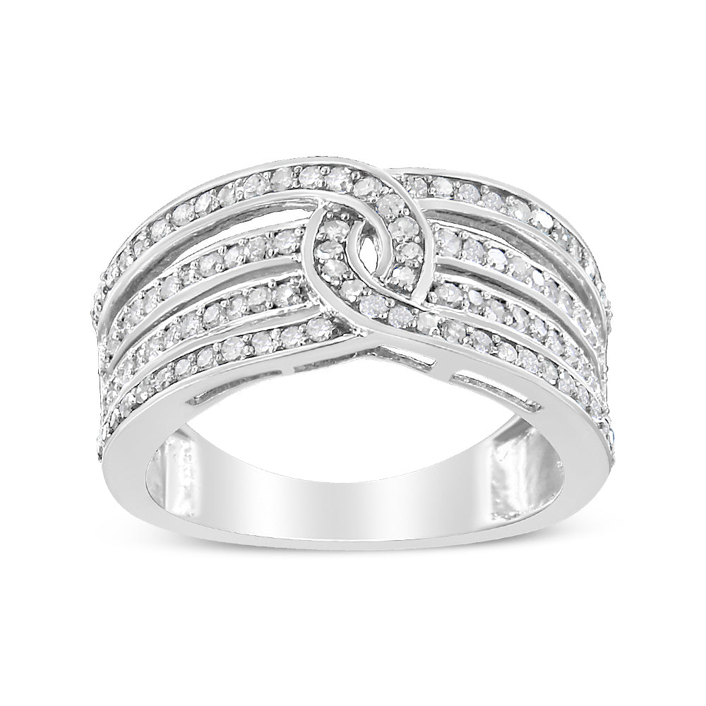.925 Sterling Silver 1/2 Cttw Diamond Multi-Row Bypass Band Ring (I-J Color, I3 Clarity) - Size 7 by Bids.com