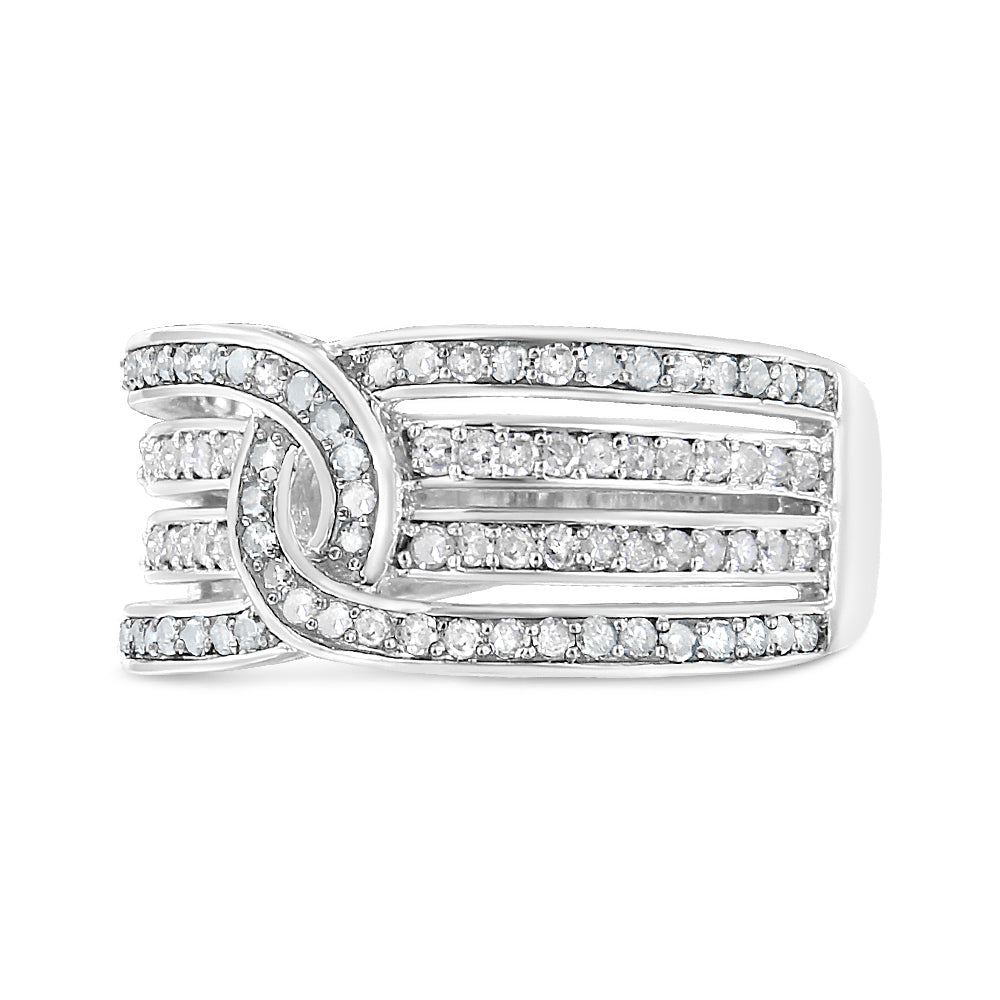 .925 Sterling Silver 1/2 Cttw Diamond Multi-Row Bypass Band Ring (I-J Color, I3 Clarity) - Size 7 by Bids.com