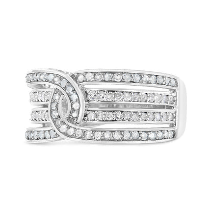 .925 Sterling Silver 1/2 Cttw Diamond Multi-Row Bypass Band Ring (I-J Color, I3 Clarity) - Size 7 by Bids.com