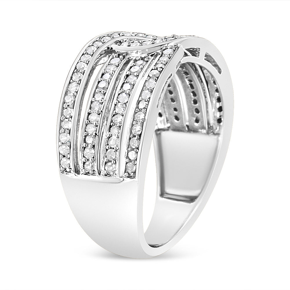 .925 Sterling Silver 1/2 Cttw Diamond Multi-Row Bypass Band Ring (I-J Color, I3 Clarity) - Size 7 by Bids.com