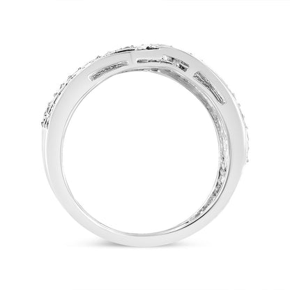 .925 Sterling Silver 1/2 Cttw Diamond Multi-Row Bypass Band Ring (I-J Color, I3 Clarity) - Size 7 by Bids.com