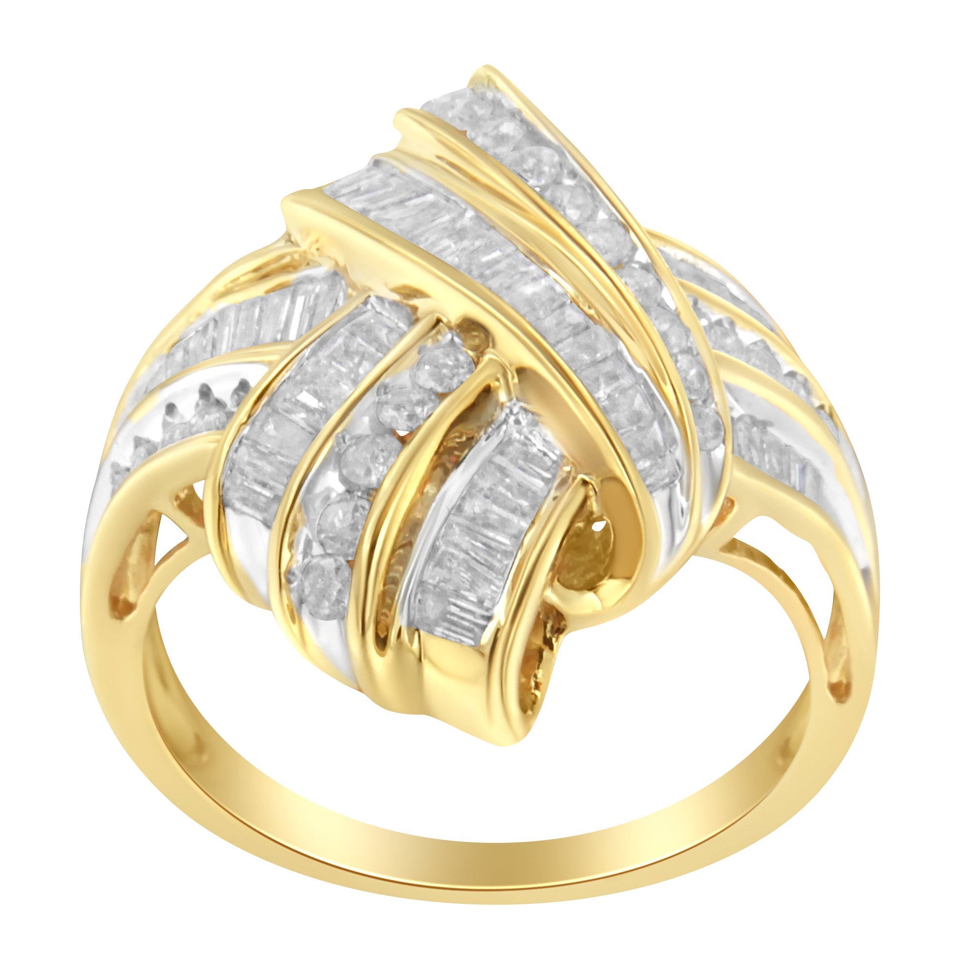 10K Yellow Gold Diamond Bypass Cocktail Ring (1 1/5 Cttw, I-J Color, I2-I3 Clarity) - Size 8 by Bids.com