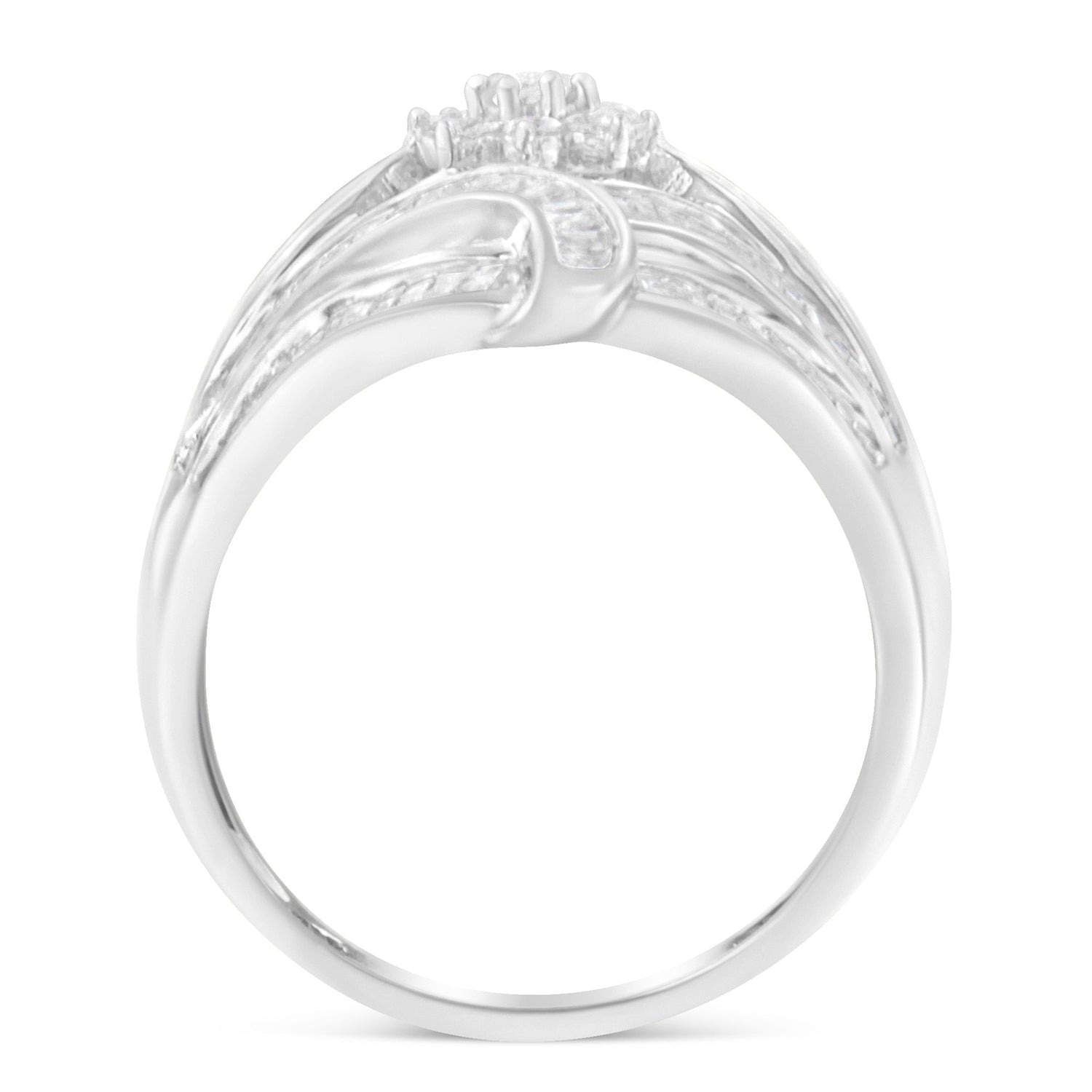 .925 Sterling Silver 1-1/8 Cttw Round &amp; Baguette Diamond &