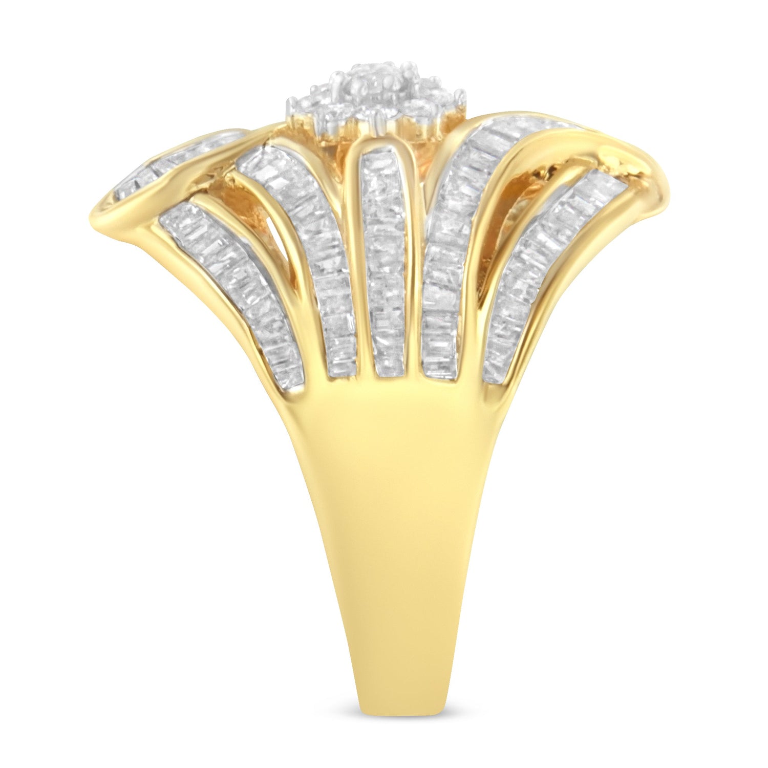 10K Yellow Gold Flashed .925 Sterling Silver 1-1/8 Cttw Round &amp; Baguette Diamond &