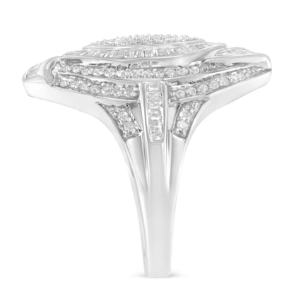 .925 Sterling Silver &amp; 1-1/8 Cttw Diamond Marquise Shaped Cluster Triple Halo Knot Cocktail Fashion Ring (I-J Color, I2-I3 Clarity) - Size 6 by Bids.com