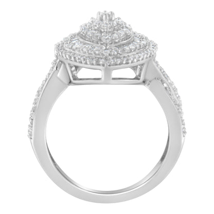 .925 Sterling Silver 1.0 Cttw Round &amp; Baguette-Cut Diamond Marquise-Shaped Cluster Triple Stepped Halo Cocktail Fashion Ring (I-J Color, I2-I3 Clarity) - Size 7 by Bids.com