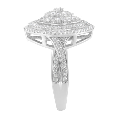 .925 Sterling Silver 1.0 Cttw Round &amp; Baguette-Cut Diamond Marquise-Shaped Cluster Triple Stepped Halo Cocktail Fashion Ring (I-J Color, I2-I3 Clarity) - Size 7 by Bids.com