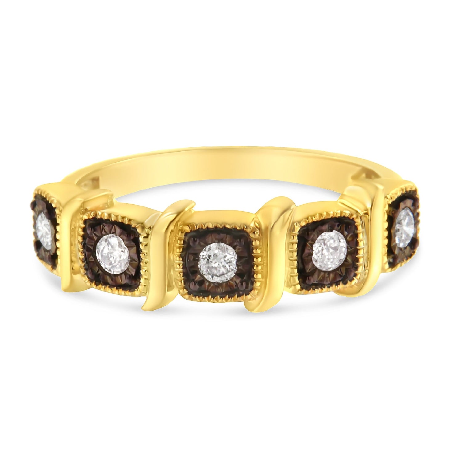 10K Yellow Gold Flashed .925 Sterling Silver Miracle-Set Diamond 5-Stone Ring Band (1/4 Cttw, J-K Color, I2-I3 Clarity) - Size 7  DestGlow