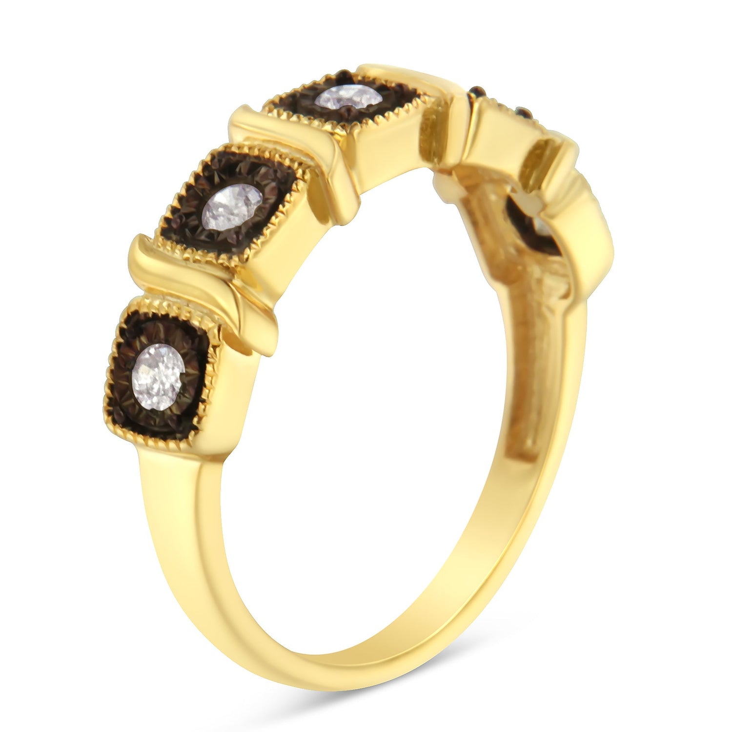 10K Yellow Gold Flashed .925 Sterling Silver Miracle-Set Diamond 5-Stone Ring Band (1/4 Cttw, J-K Color, I2-I3 Clarity) - Size 7  DestGlow