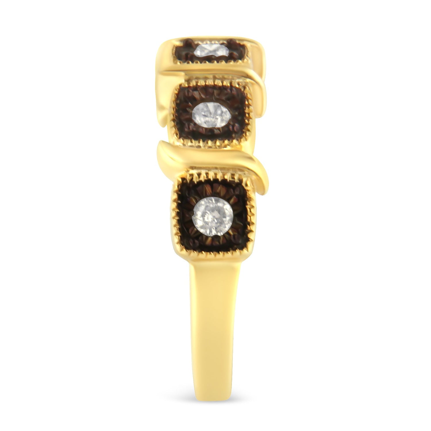 10K Yellow Gold Flashed .925 Sterling Silver Miracle-Set Diamond 5-Stone Ring Band (1/4 Cttw, J-K Color, I2-I3 Clarity) - Size 7  DestGlow