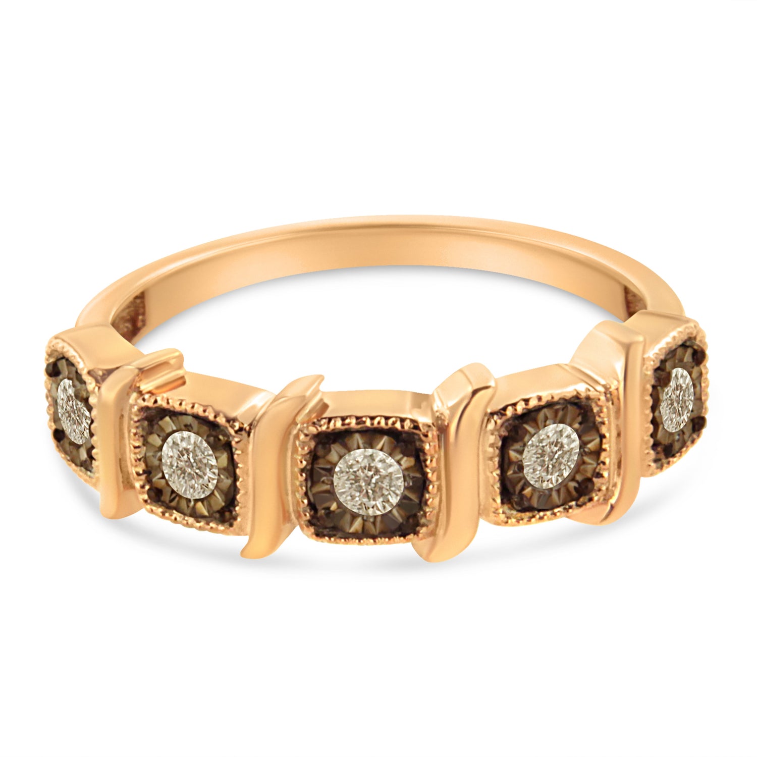 10K Rose Gold Flashed .925 Sterling Silver Miracle-Set Diamond 5-Stone Band Ring (1/4 Cttw, J-K Color, I1-I2 Clarity) - Size 7  DestGlow