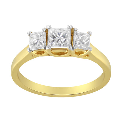 10K Yellow Gold Princess-Cut Diamond Three Stone Band Ring (1 Cttw, J-K Color, I1-I2 Clarity) - Size 6 by Bids.com